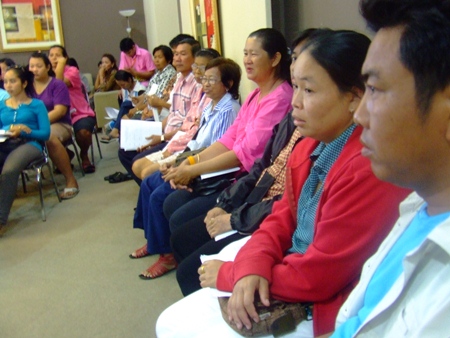 Some of the many entrepreneurs from Naklua Old Town (walking street) listen intently to the organizing officials.